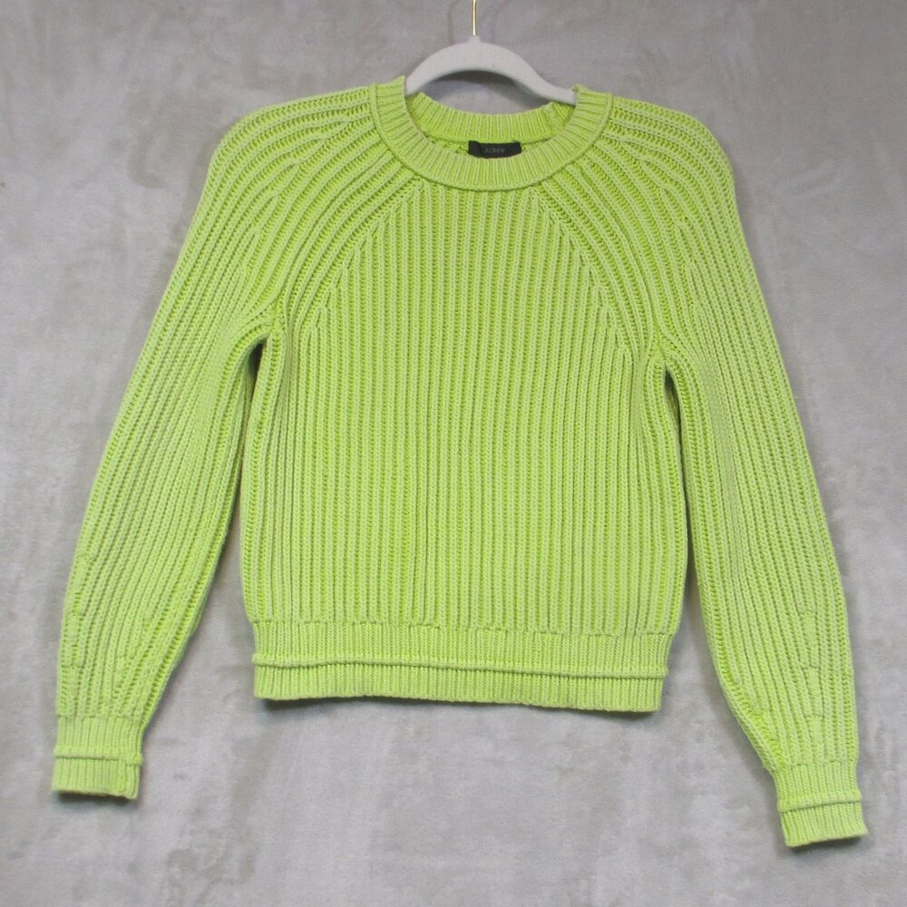 J. Crew Pear Green Ribbed Fisherman Mock Neck Sweater Cotton Blend Womens XXS